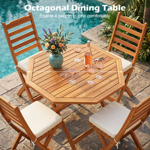 Acacia Wood Outdoor Folding Dining Table for 4 Octagonal with Slatted Tabletop view 7