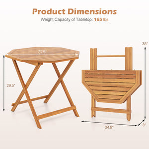 Acacia Wood Outdoor Folding Dining Table for 4 Octagonal with Slatted Tabletop view 5