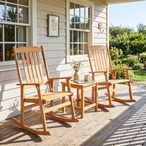 Acacia Wood Oversized Rocking Chair with High Back and Armrests for Outdoor-Natural view 2