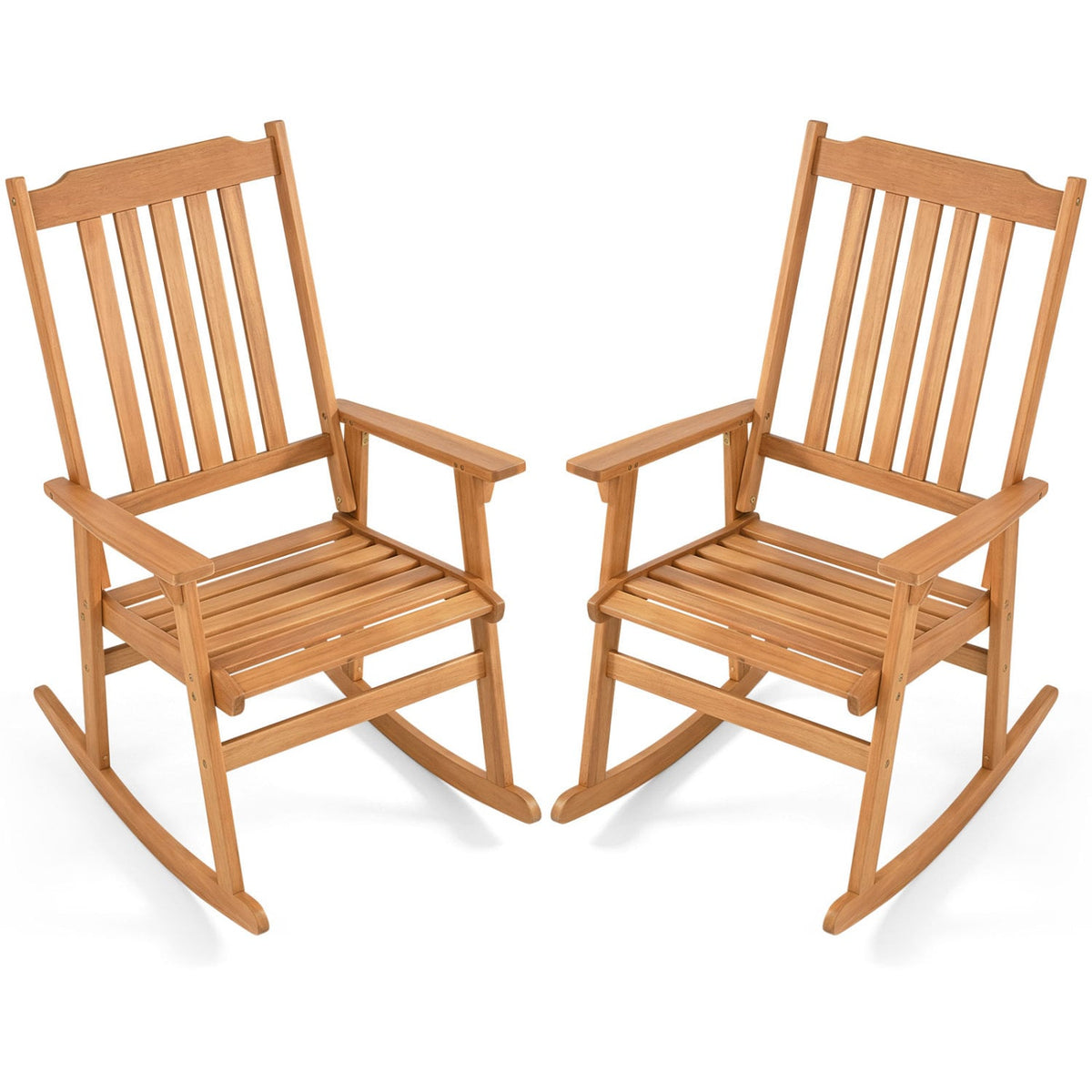 Acacia Wood Oversized Rocking Chair with High Back and Armrests for Outdoor-Natural