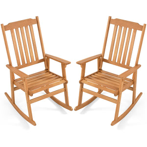 Acacia Wood Oversized Rocking Chair with High Back and Armrests for Outdoor-Natural