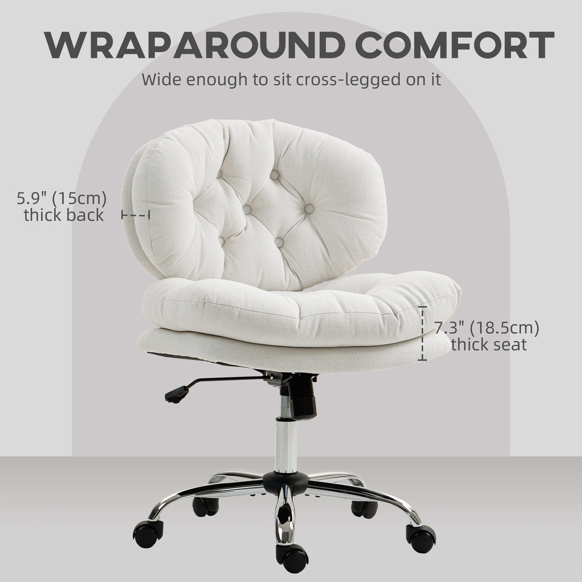 Computer Desk Chair, Armless Office Chair with Wide Padded Seat and Adjustable Height, Cream White – view 17