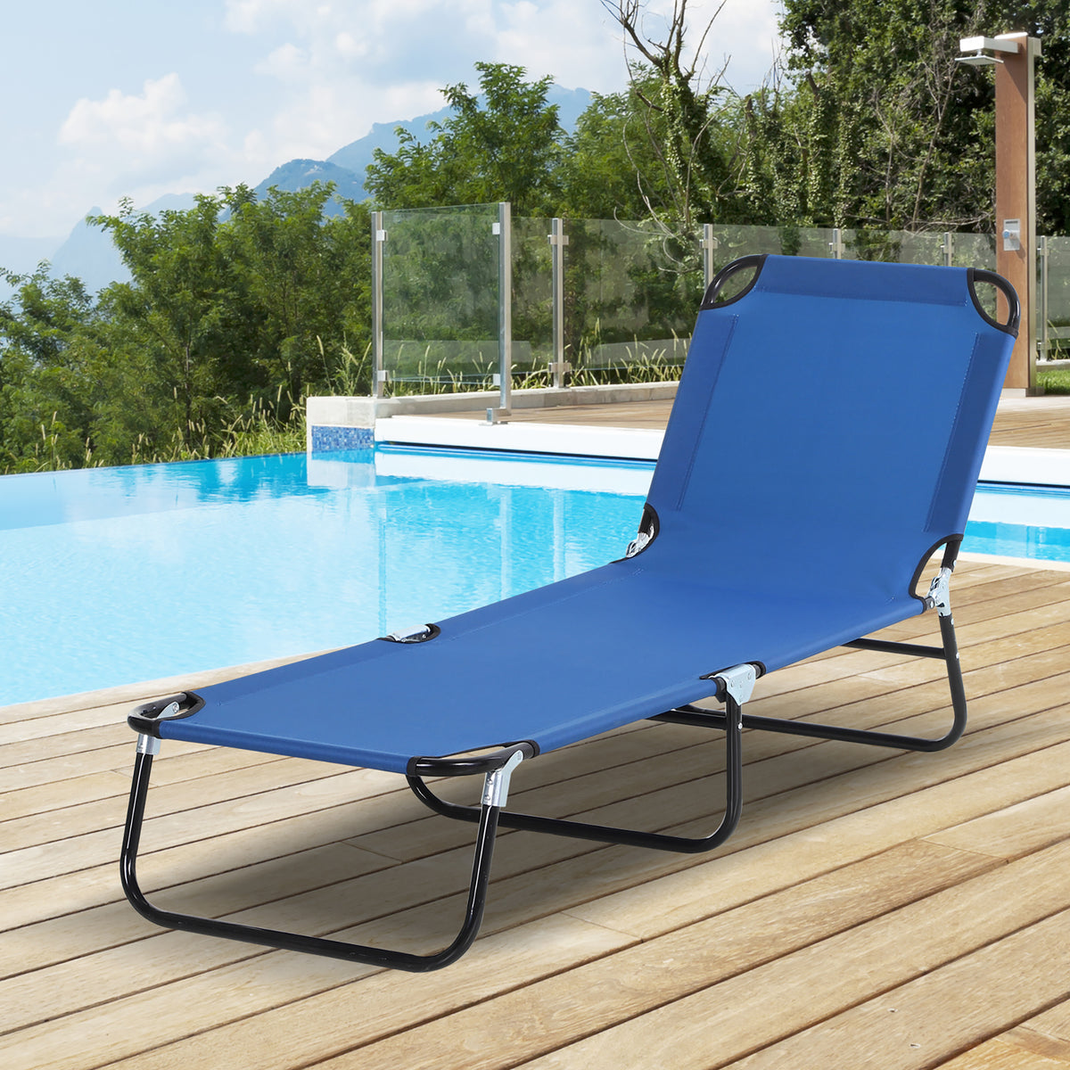 Outdoor Folding Lounge Chair, Steel Tanning Chair with Reclining Back, Breathable Mesh for Beach, Yard, Patio, Green