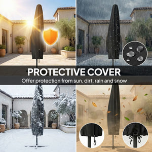9.7ft Solar LED Cantilever Patio Umbrella with 32 LED Lights, Cross Base, Crank Handle, for Poolside, Deck – view 11