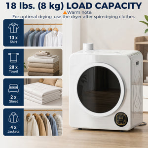 Clothes Dryer with 6 Drying Modes, Laundry Dryer with Stainless Steel Tub 18 lbs, White