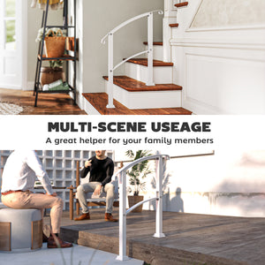 1-3 Step Handrails for Outdoor Steps, Porch Deck Railing, Metal Outdoor Stair Railing with Installation Kit, White
