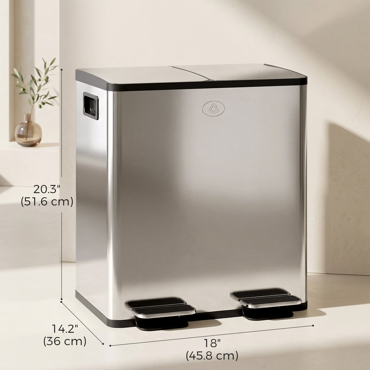 Garbage Bin, Soft-Close Trash Can with Foot Pedal, 2x5 Gal (2x20 L) Garbage Can with Removable Inner Buckets, Silver