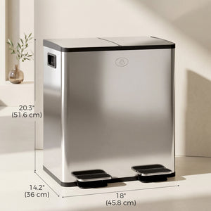 Garbage Bin, Soft-Close Trash Can with Foot Pedal, 2x5 Gal (2x20 L) Garbage Can with Removable Inner Buckets, Silver