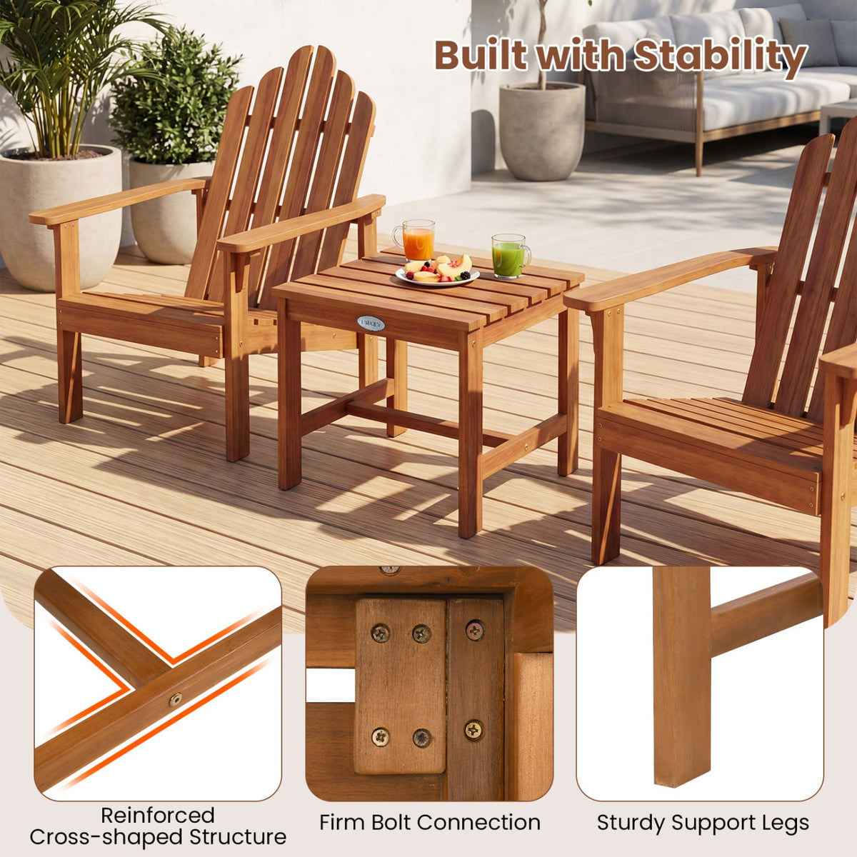 Adirondack Chair Set of 2 with Side Table for Deck Garden and Porch view 7