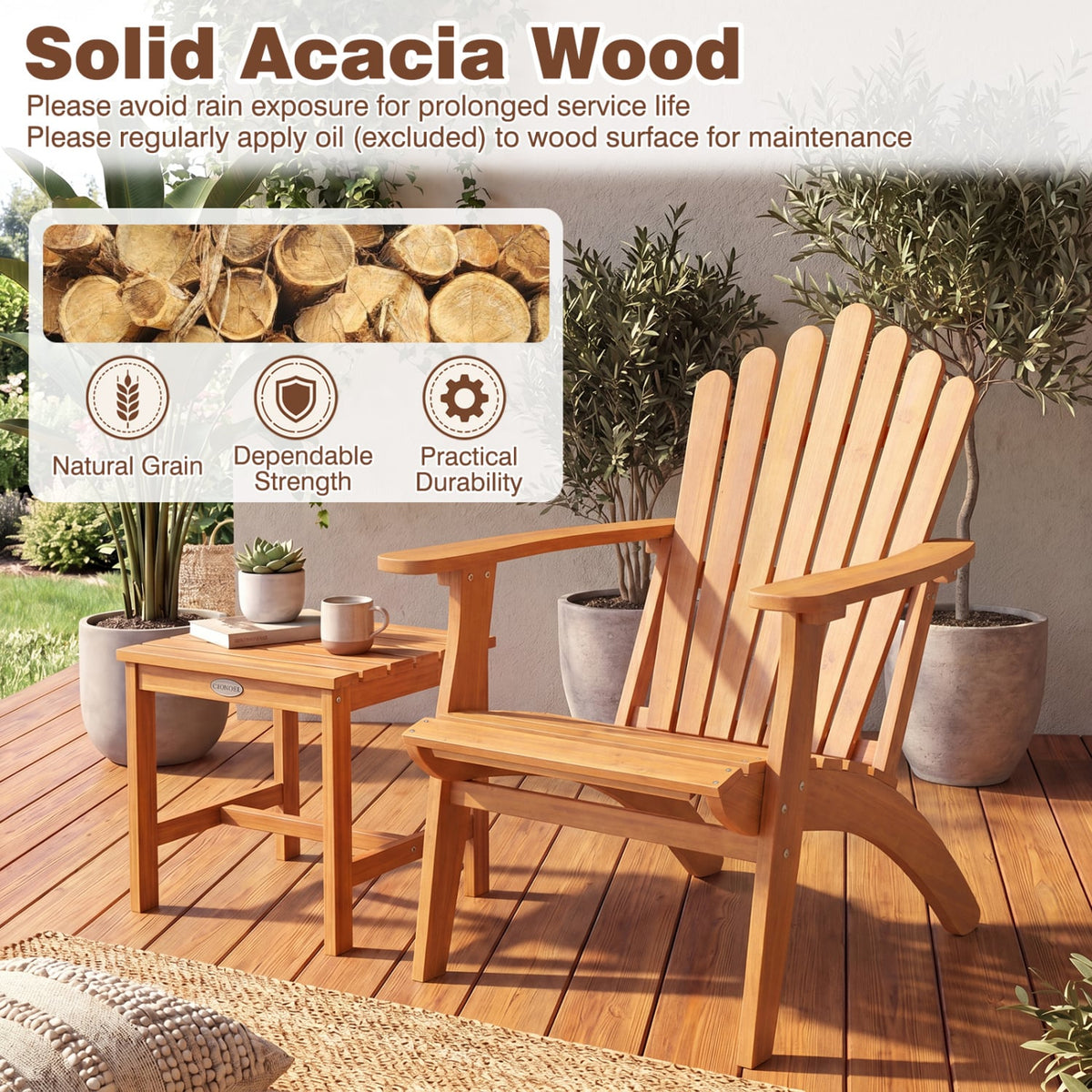 Adirondack Chair Set of 2 with Side Table for Deck Garden and Porch view 9