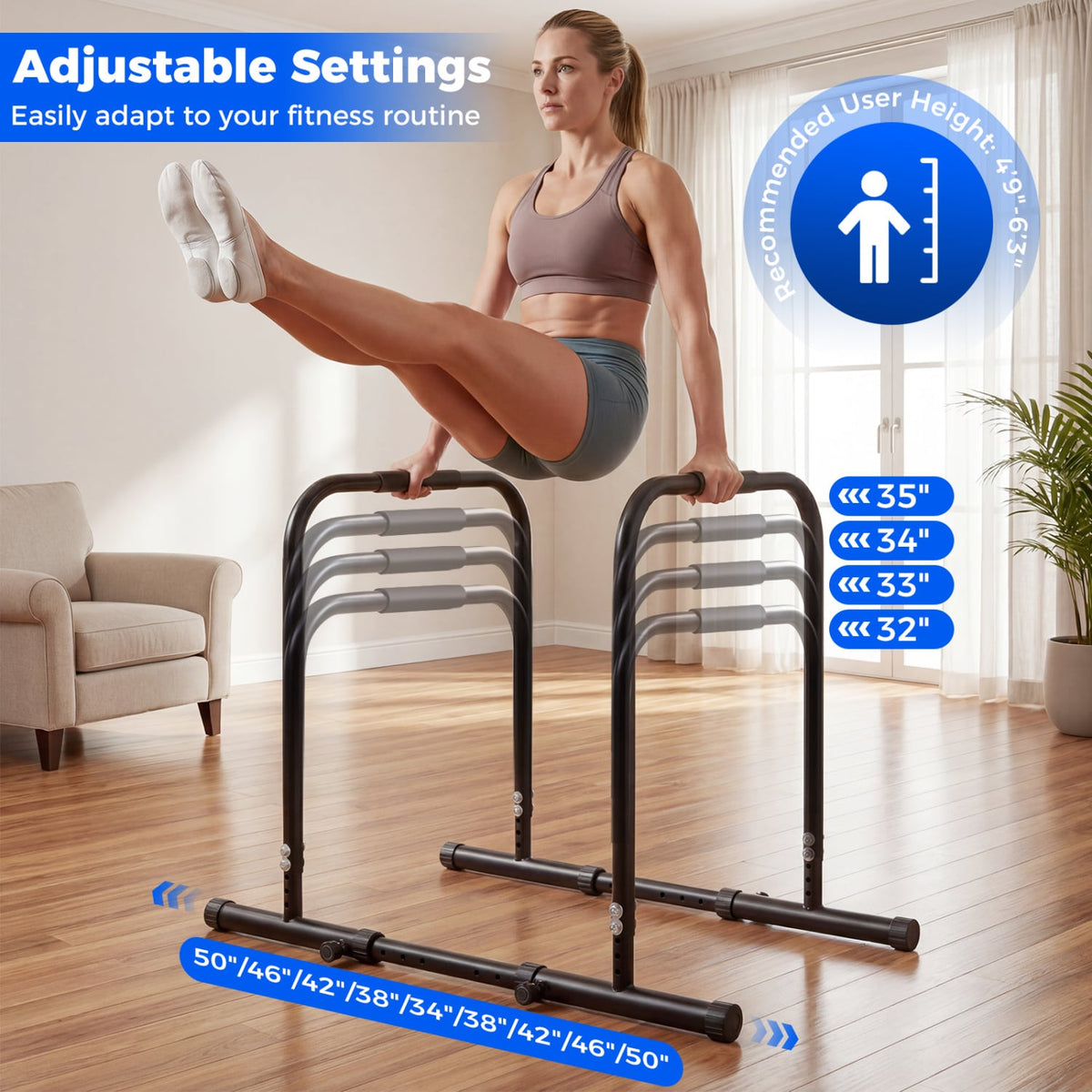 Adjustable Dip Bar Station with 660 LBS Capacity for Home Gym-Black view 6