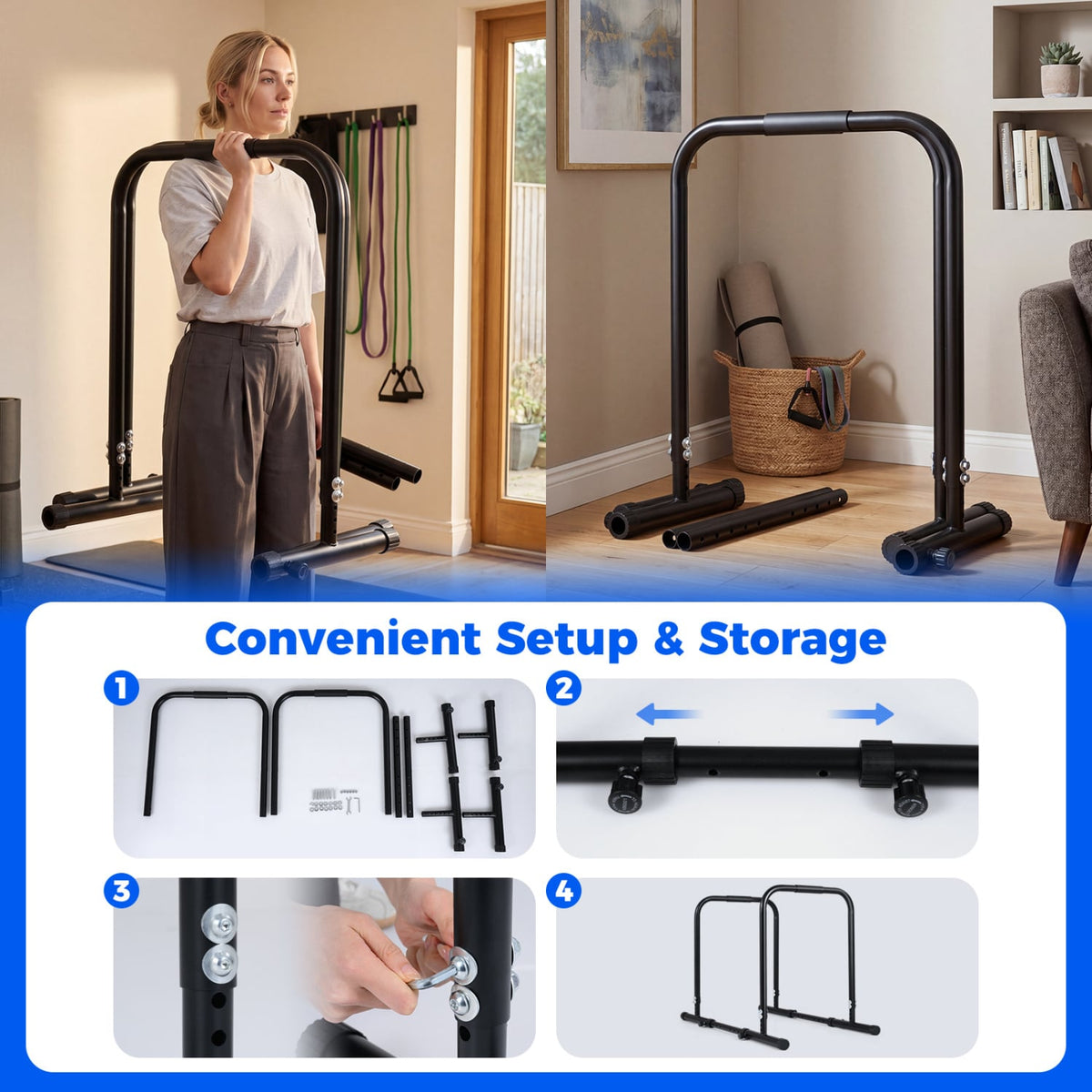 Adjustable Dip Bar Station with 660 LBS Capacity for Home Gym-Black view 8