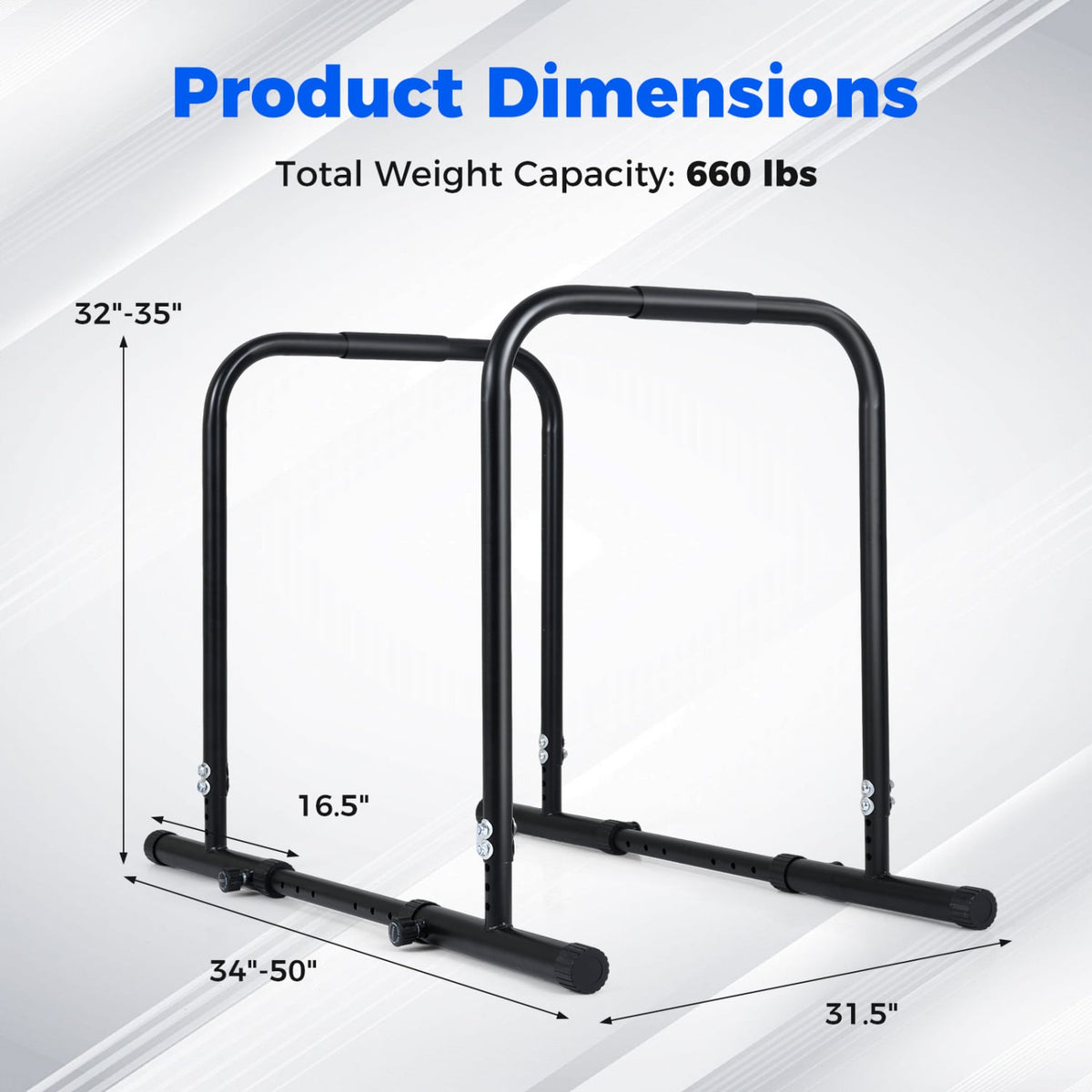 Adjustable Dip Bar Station with 660 LBS Capacity for Home Gym-Black view 4