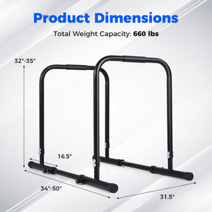 Adjustable Dip Bar Station with 660 LBS Capacity for Home Gym-Black view 4