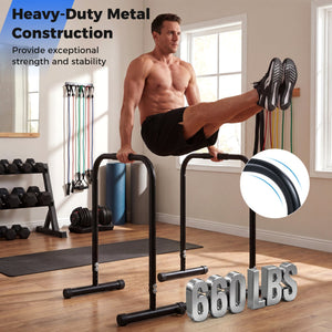 Adjustable Dip Bar Station with 660 LBS Capacity for Calisthenics and Strength Training-Black view 5