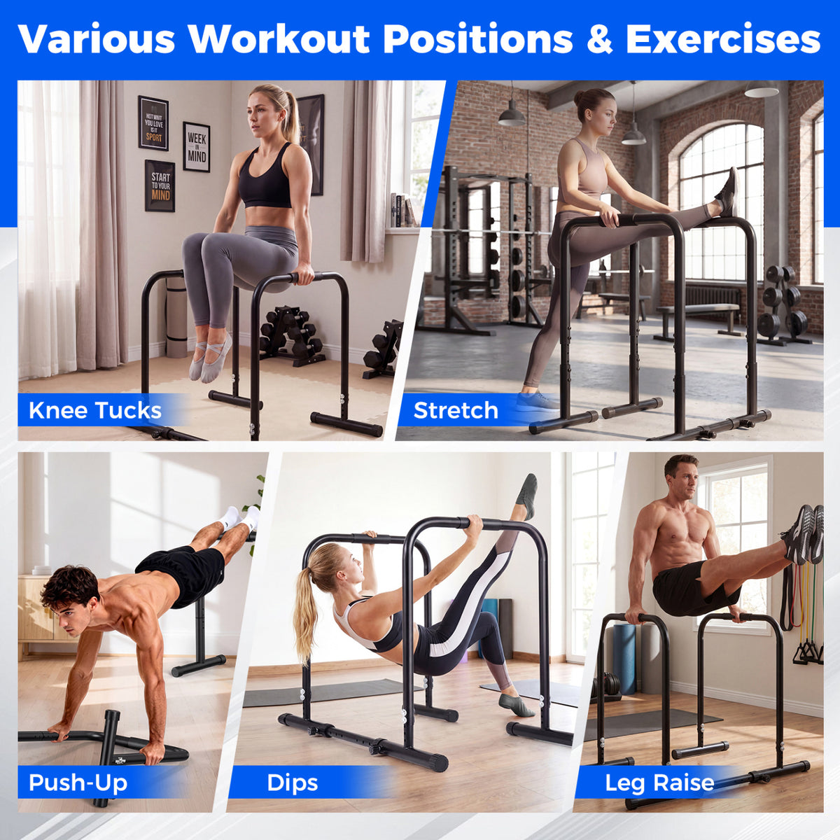 Adjustable Dip Bar Station with 660 LBS Capacity for Calisthenics and Strength Training-Black view 9