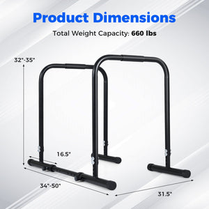 Adjustable Dip Bar Station with 660 LBS Capacity for Calisthenics and Strength Training-Black view 4