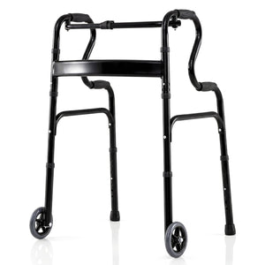 Adjustable Heavy-Duty Folding Walker with Unidirectional Wheels and Bi-Level Armrests-Black view 3