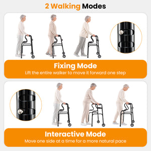 Adjustable Heavy-Duty Folding Walker with Unidirectional Wheels and Bi-Level Armrests-Black view 7