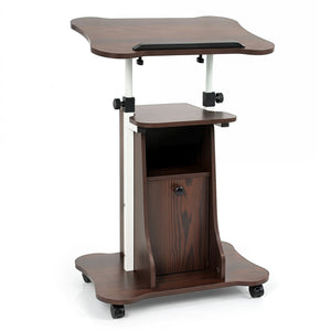Adjustable Mobile Standing Desk Cart with Tilt Desktop and Cabinet-Brown view 4