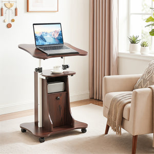 Adjustable Mobile Standing Desk Cart with Tilt Desktop and Cabinet-Brown view 6
