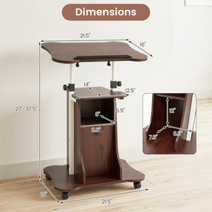 Adjustable Mobile Standing Desk Cart with Tilt Desktop and Cabinet-Brown view 5