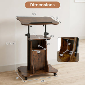 Adjustable Mobile Standing Desk Cart with Tilt Desktop and Cabinet-Rustic Brown view 5