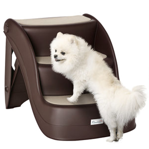 Portable Pet Stairs Foldable Steps for Small Dogs and Cats 3-Step with Non-slip Treads for Beds Sofas, Cream – view 2