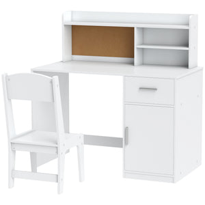 Qaba Kids Desk and Chair Set, Kids Study Table and Chair Set with Storage Hutch, Drawer, Cabinet, Compartments, Cork Board