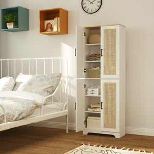 67" Tall Kitchen Pantry, Freestanding Kitchen Storage Cabinet with 4 Rattan Doors and Adjustable Shelves – view 14