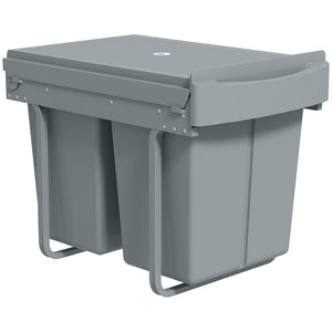 Pull Out Trash Can Under Cabinet, 10.6 Gallon (40L) Slide Out Garbage Can with 2 Removable Compartments, Grey