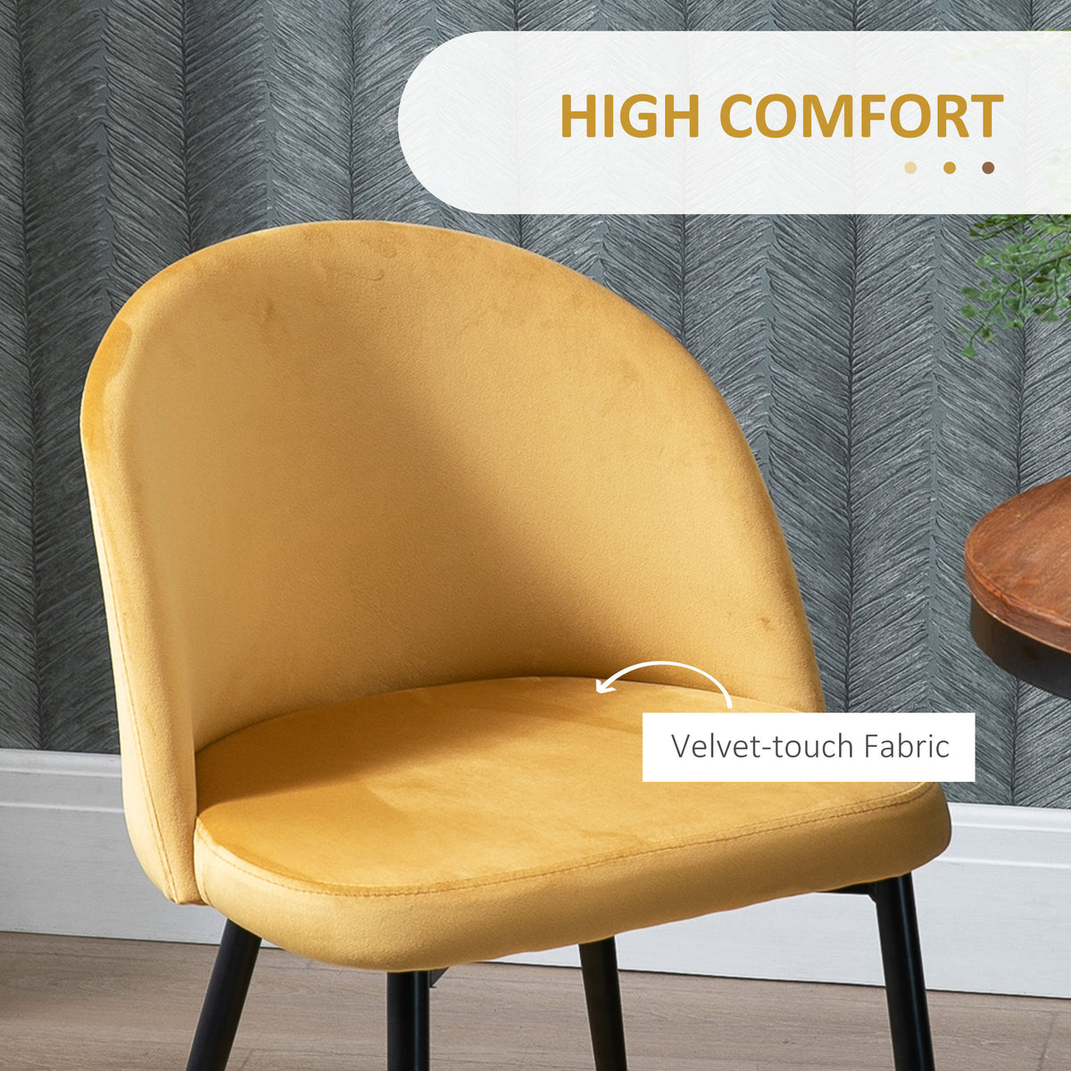 Modern Dining Chairs, Mid-Back Velvet-touch Upholstery Side Chair, Table Chair for Living Room, Dining Room, Yellow, Set of 4