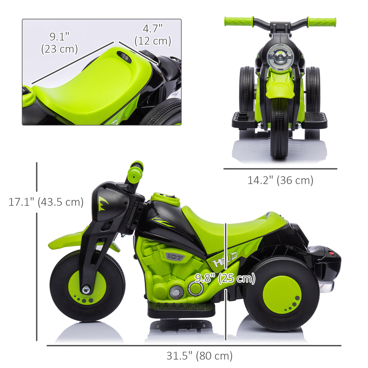 Qaba Electric Motorcycle for Kids, 6V Ride on Bubble Car with LED Headlight, Music, Pedal, for 2-5 Years