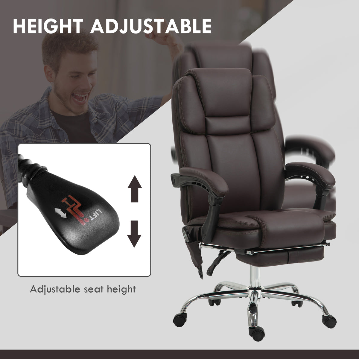 Massage Office Chair, Reclining Executive Office Chair with 6-Point Vibration, Footrest and High Back, Black – view 11