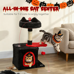 28" Cat Tree Tower with Plush Top Bed, Cozy Condo, Sisal Scratching Post, Perch, Dangling Ball, Beige and Yellow