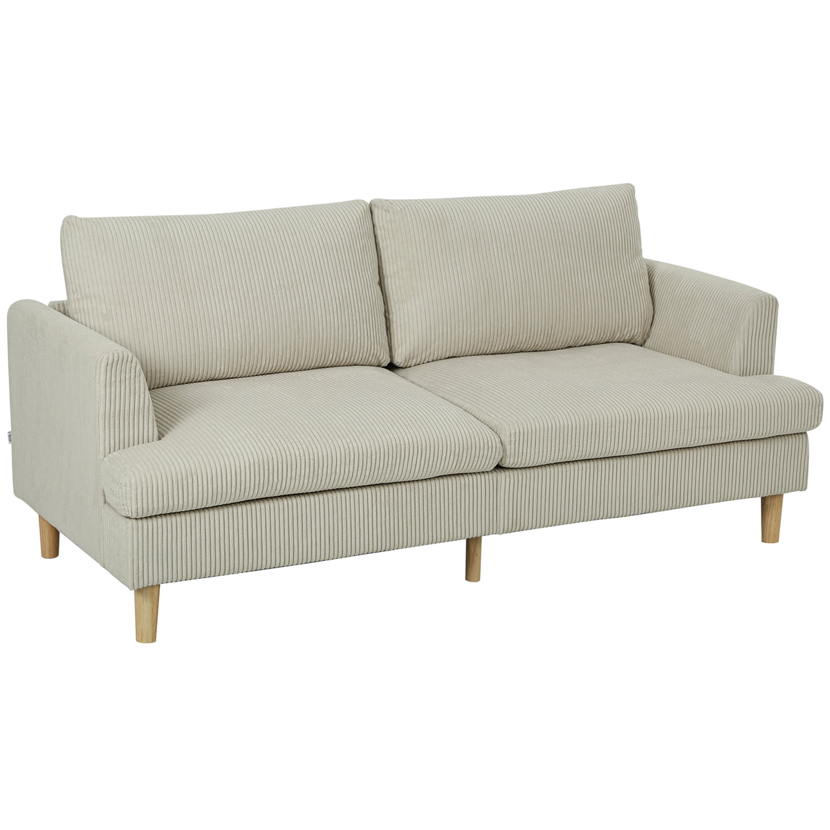 3 Seater Sofa, 74" Modern Corduroy Upholstered Couch with Thick Spring Cushions, Solid Wood Legs, Armrests