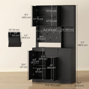 71" Pantry Cabinet with Charging Station, Kitchen Storage Cabinet with Microwave Stand, Pegboard – view 2