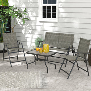 Outdoor 4 Pieces Patio Furniture Set, Garden Set with Two Foldable Armchairs, a Loveseat & Glass Top Table – view 7