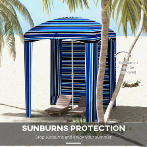 70.1" L x 70.1" W Cabana Umbrella with Walls, Vents, Ruffles, Carry Bag, Beach Umbrella, Blue White Stripe