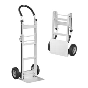Aluminum Dolly Cart with 2 Rubber Wheels and Ergonomic Handle-Silver