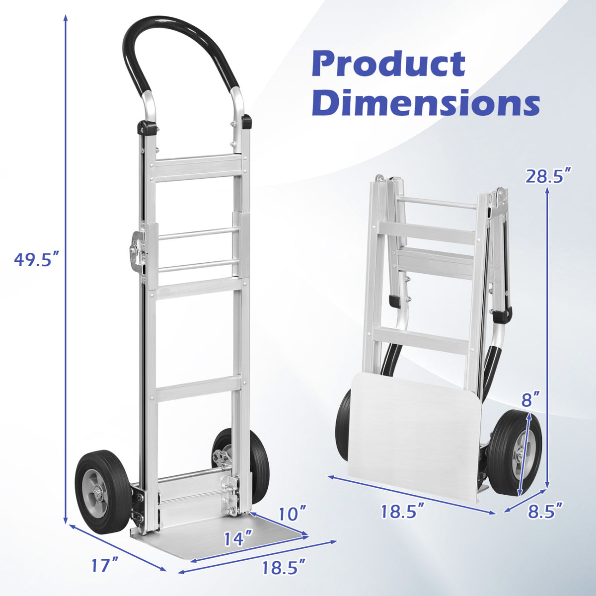 Aluminum Dolly Cart with 2 Rubber Wheels and Ergonomic Handle-Silver view 5