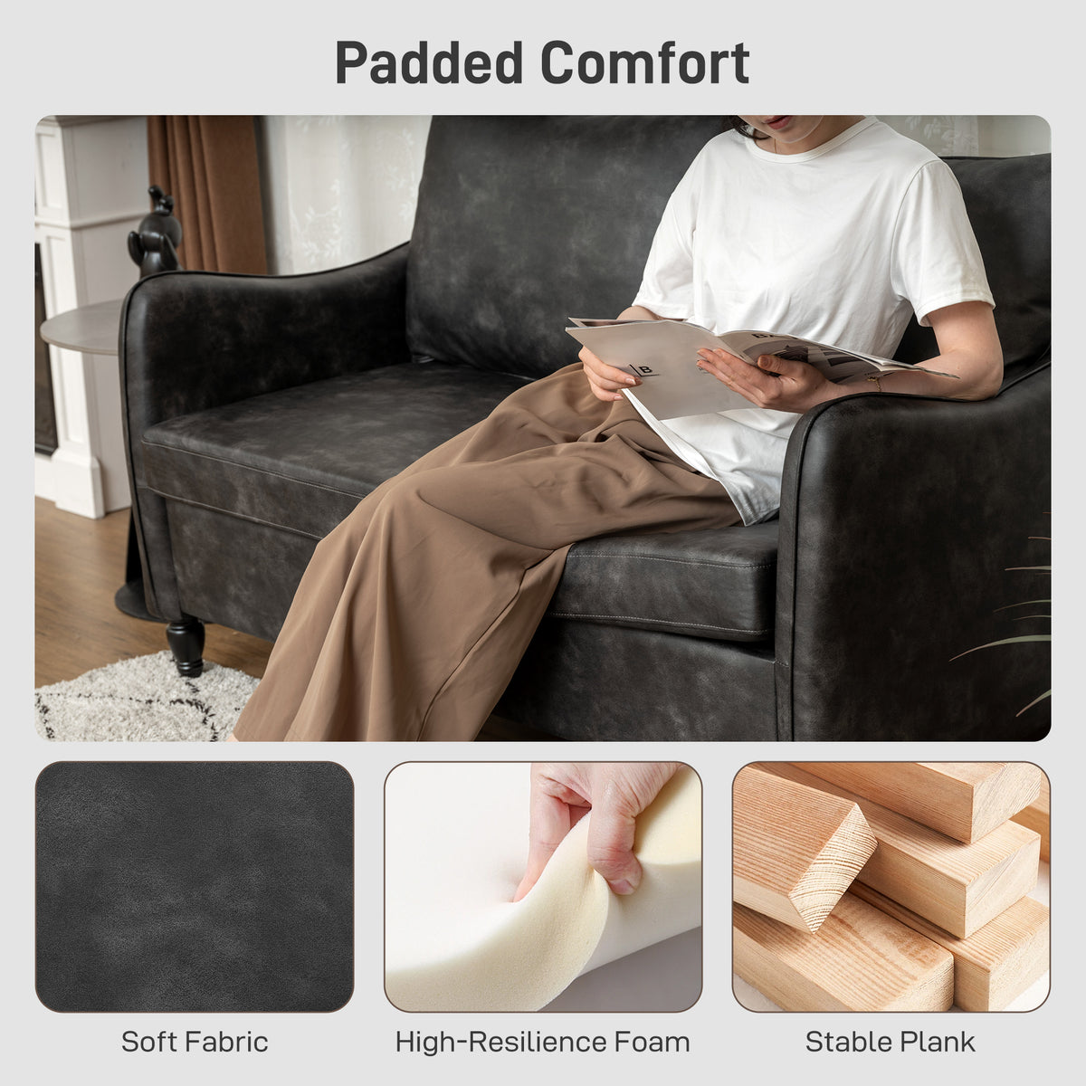 55" Loveseat Sofa, Small 2 Seater Couch with Solid Wood Legs – view 10