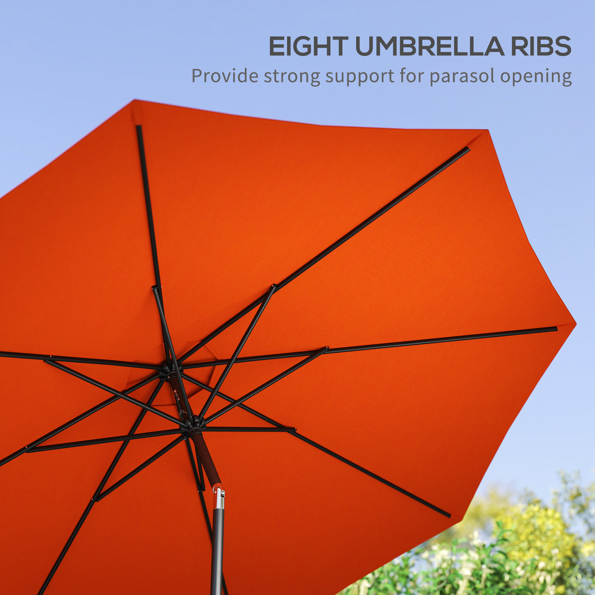 10' x 8' Round Market Umbrella, Patio Umbrella with Crank Handle and Tilt, Outdoor Parasol for Garden, Blue – view 48