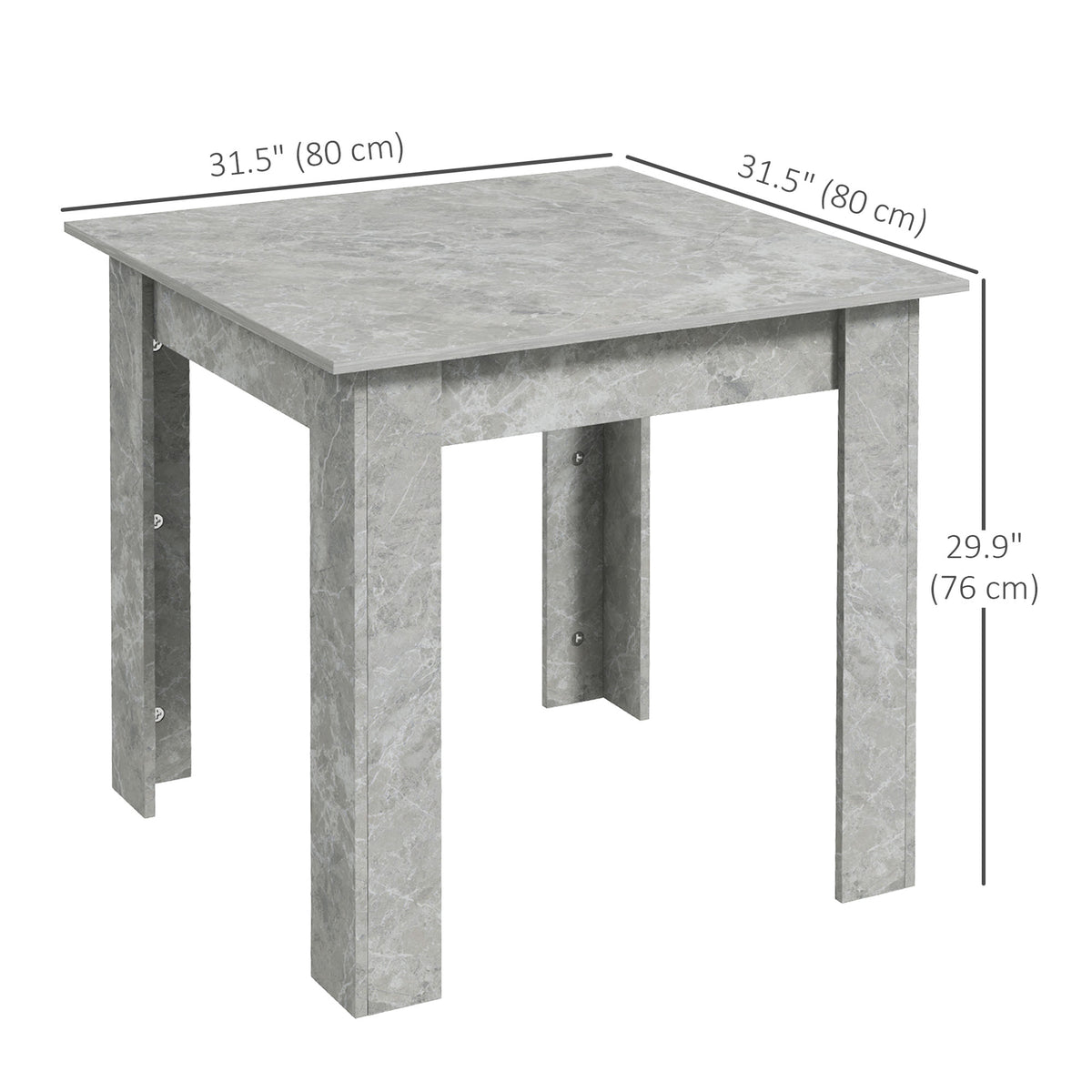 Square Dining Table, Modern Dining Room Table with Faux Cement Effect, Space Saving Small Kitchen Table, Cement Grey