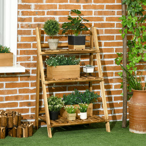 Outdoor Plant Stand, Foldable Flower Stand 3-Tier Wooden Plant Shelf for Garden Indoor Outdoor, 24" x 14" x 37"
