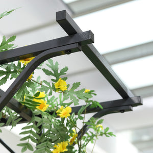 Metal Garden Arch Outdoor Walkway Arbor, 74.75" x 19.75" x 82.75", Dark Grey