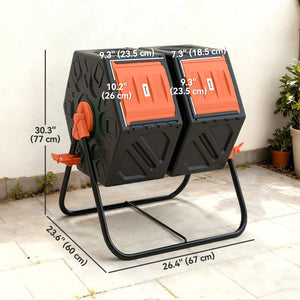 Rotating Composter, Dual Chamber Compost Bin with 24 Vents and Steel Legs, 34.5 Gallon, Brown