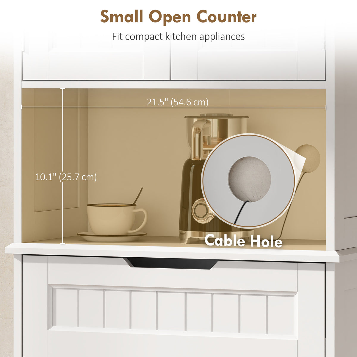 Kitchen Buffet with Hutch, 68" Tall Kitchen Pantry Cabinet with Small Open Counter, 4 Doors, Drawer, White