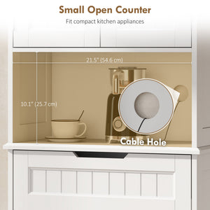 Kitchen Buffet with Hutch, 68" Tall Kitchen Pantry Cabinet with Small Open Counter, 4 Doors, Drawer, White