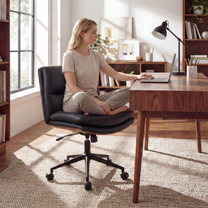 Armless Office Chair with Curved Backrest and Padded Seat-Black view 3